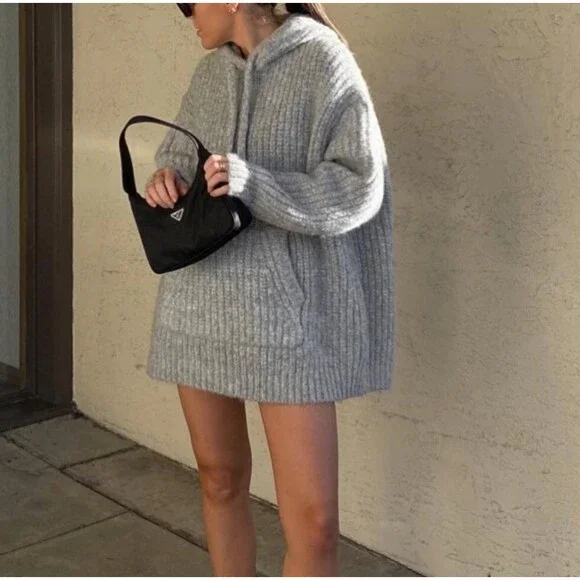 Zara Oversized Knit Sweatshirt in Grey Size XS/S - Picture 2 of 12